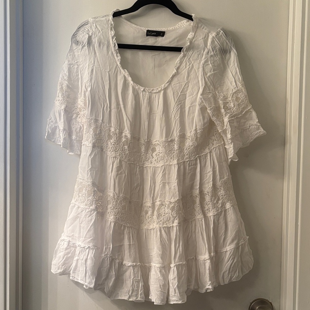 Xhilaration Ivory Lace Trim Blouse
